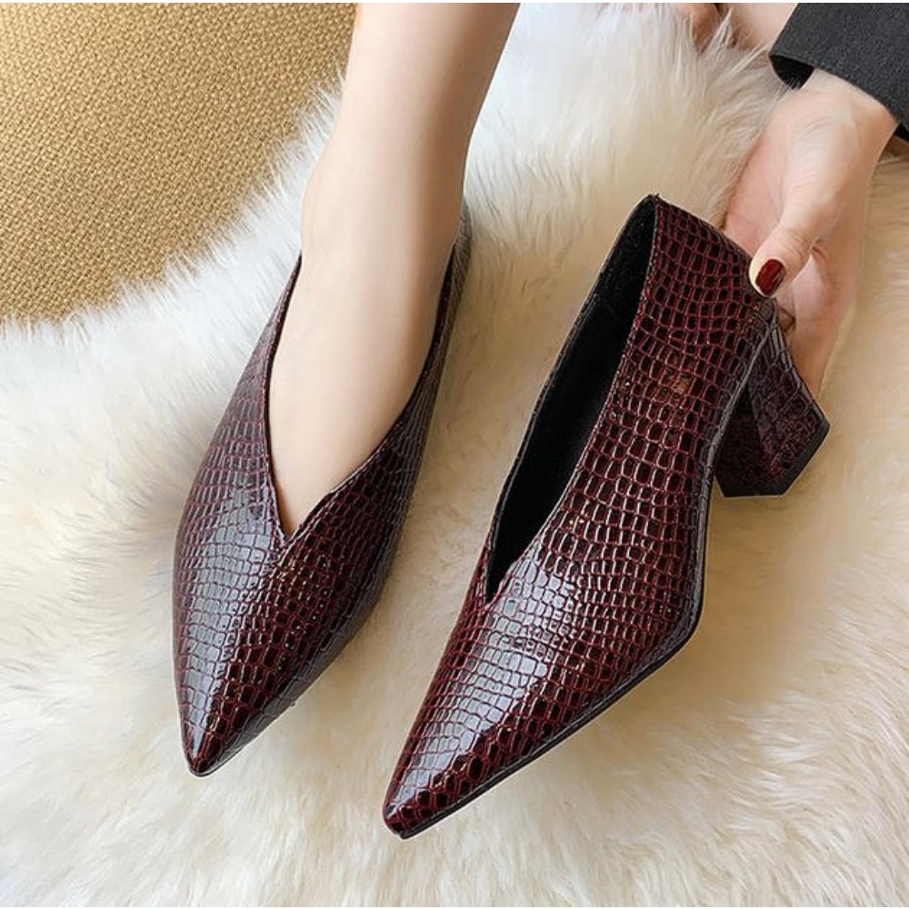 Zapatos de tacón grueso con pu - Vintage Fashion Dresses reseña y precio