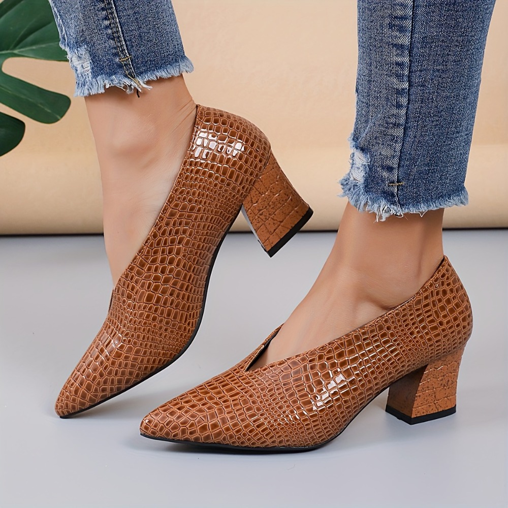 Zapatos de tacón grueso con pu - Vintage Fashion Dresses reseña y precio